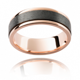 Black Zirconium and 9ct Rose Gold world class Australian made wedding ring. Dark and mysterious, Zirconium is a metallic element found in the mineral Zircon. -T107