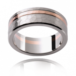 Quality Australian Made 9ct White and Rose Gold wedding ring with hard wearing hammer texture 7mm wide -T126